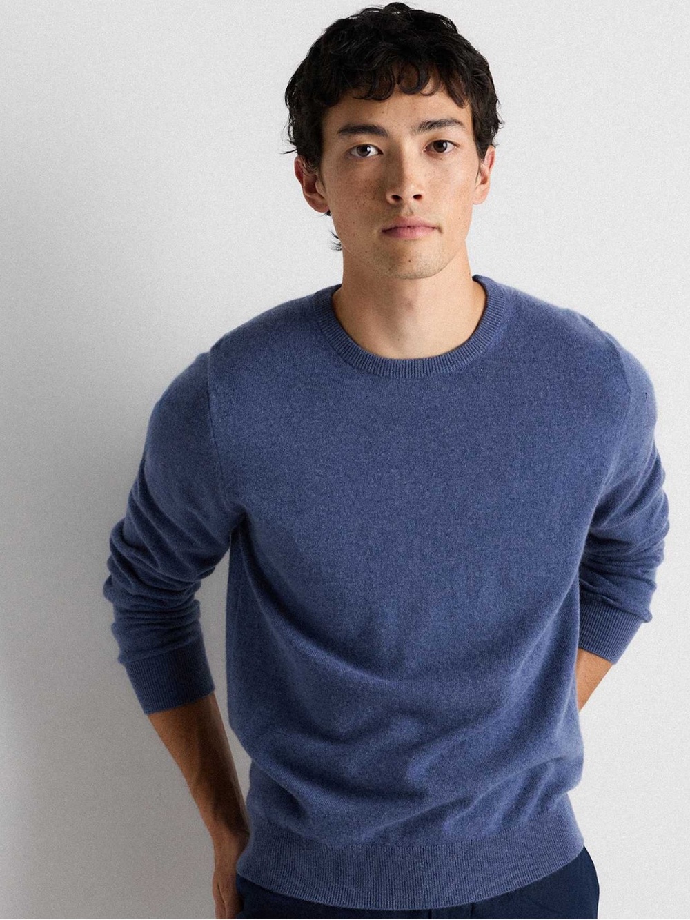 Quince Men's Mongolian Cashmere Crewneck Sweater Heather Blue, Size Small, NWT